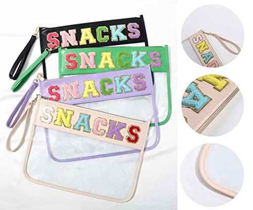 Image of Chenille Letter Clear Bag Purse Multi-purpose Transparent Waterproof Snacks Makeup Tote Bag with Wrist Strap