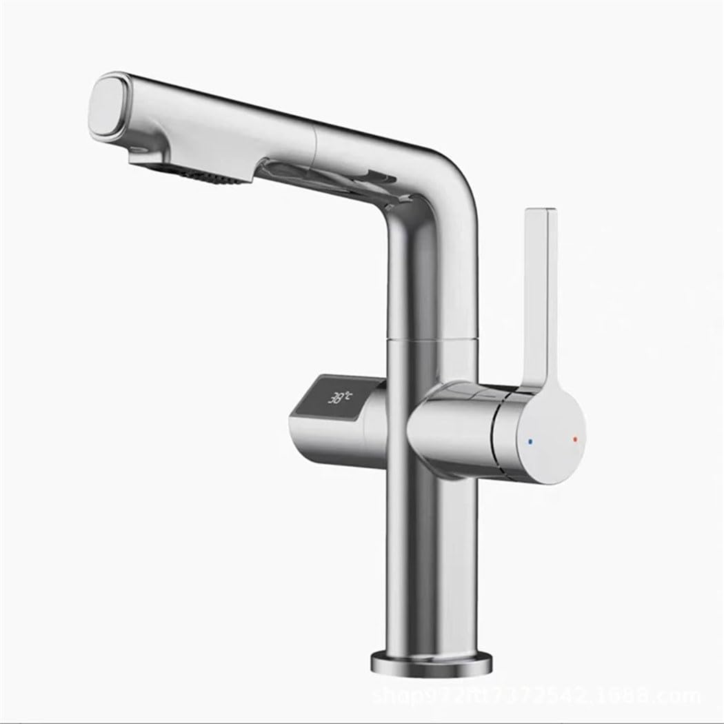 Mitigeur de lavabo extractible LCD robinet chaud froid polyvalent évier sur pont