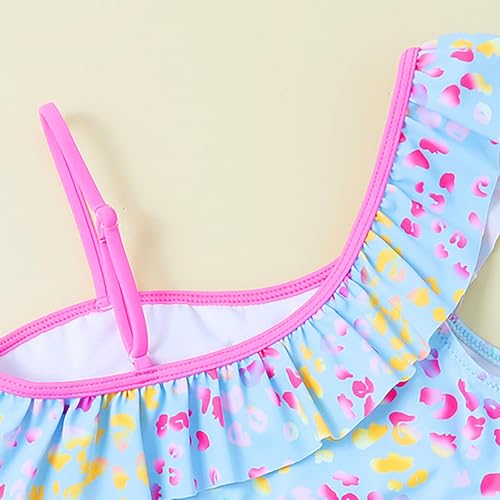 Girls Summer 𝐇awaiian Swimming Suit Floral Swimsuit One Shoulder Strap Ruffle Bikini 2-Piece Bathing Suits3