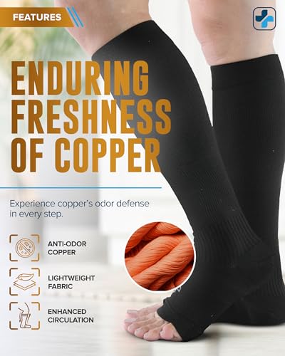 Image of Doctor's Select 3 Pairs Copper Toeless Compression Socks Women & Men - 20-30 mmHg Open Toe Compression Socks Knee High Women