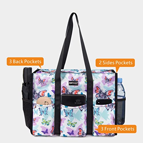 Image of TOPDesign Utility Water Resistant Tote Bag with 13 Pockets, Top Zipper Closure & Thick Bottom Support, for Working Women