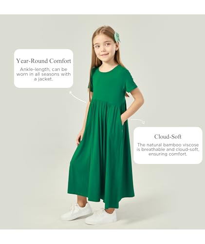 Girls Maxi Dress Bamboo Viscose Short Sleeve Flowy Casual Girls Summer Dress2