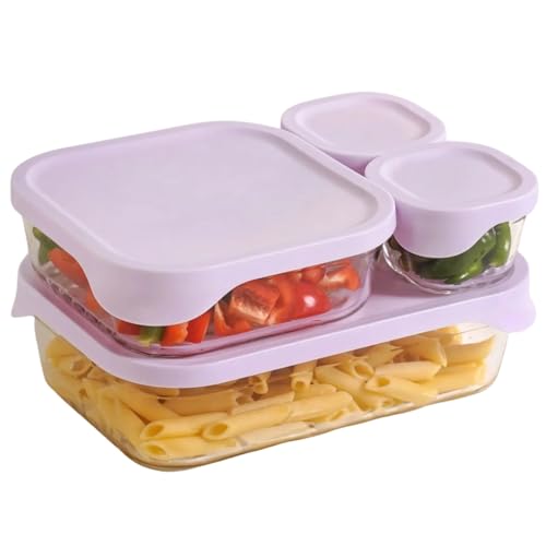 Nestasia Groovo Lite Glass Containers with Lid Set of 4 (220ml x 2, 1320ml x 1, 2500ml x 1) | Microwave & Dishwasher Safe - Ideal for Food, Pantry & Fridge Storage (Soft Lavender)