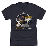 500 LEVEL Jackson Chourio Men's Premium T-Shirt - Jackson Chourio Milwaukee Ballpark WHT (Tri Navy, X-Large)