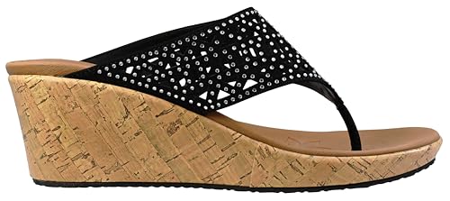 Skechers Women's Beverlee-Summer Visit Wedge Sandal Black 9 Wide