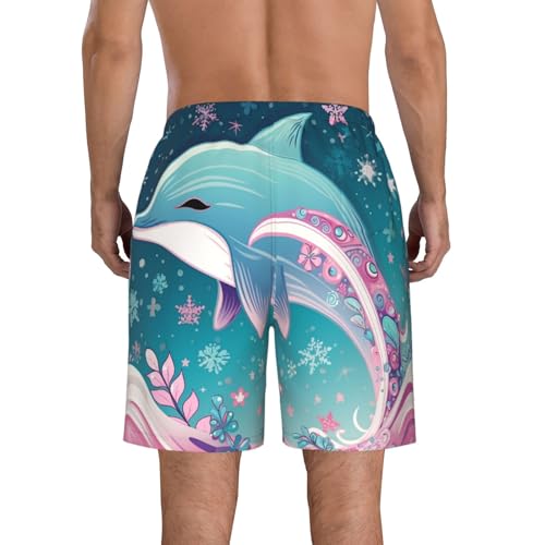 Men's Swim Trunks Cute Dolphin Snowflake Quick Dry Board Shorts Mens Bathing Suit Beach Swimwear with Pockets3