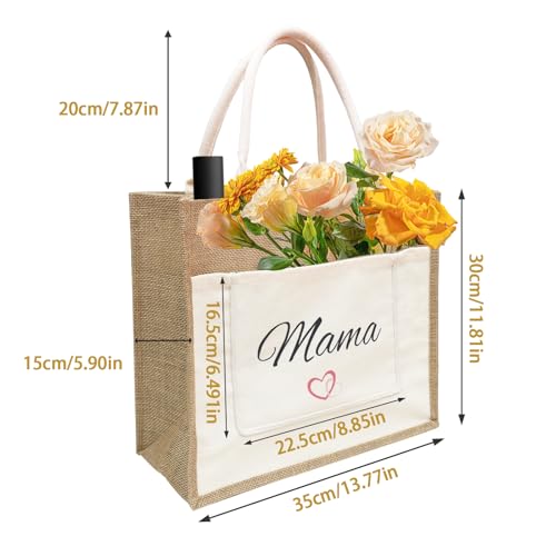 Zequech Jute-Geschenktasche für Frauen, personalisierte quadratische Stricktasche, wiederverwendbare Haken für Handtaschen, Strand Urlaub Supermarkt für Frauen Geburtstagsgeschenke