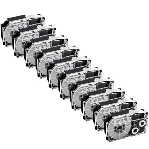 10pcs xr12we 12mm�݊����x���e�[�vxr-12we xr 12we black on white with KL-60 kl-100���x���v�����^�[(Black on Silver)