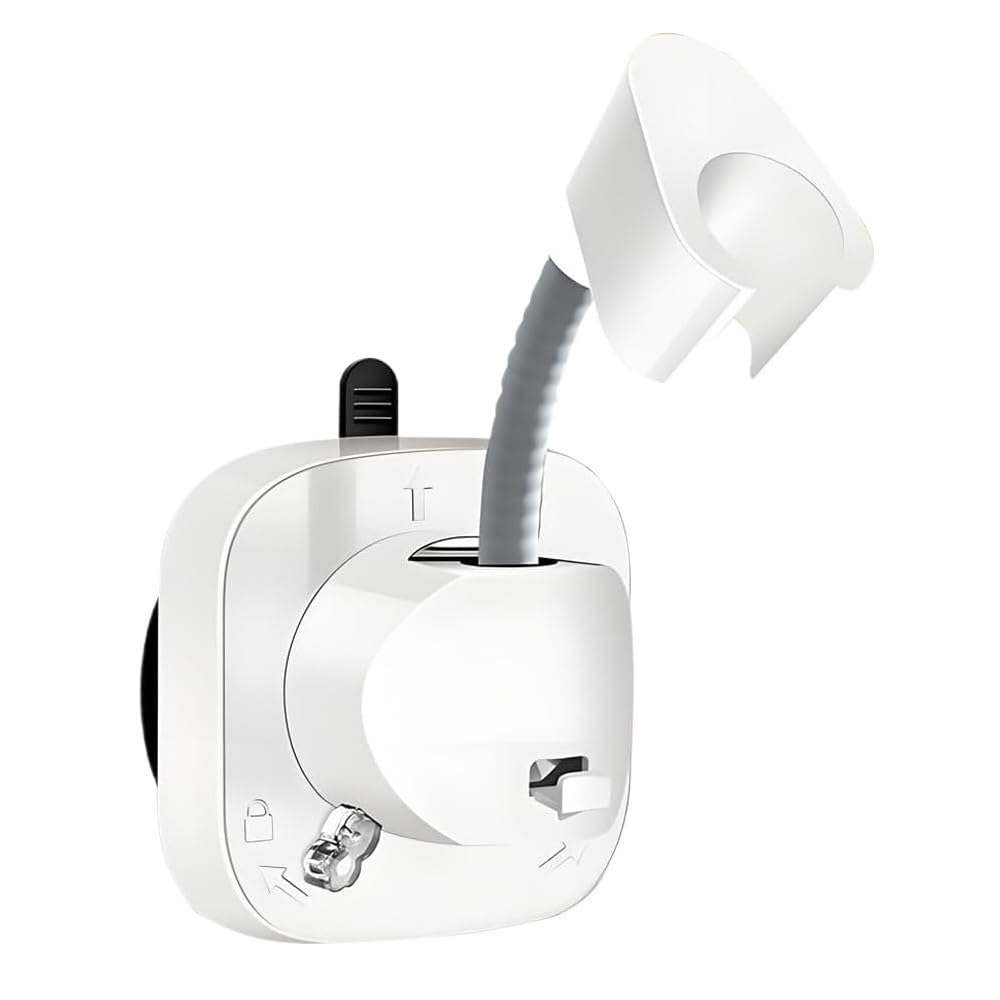 Gfjfsetsh White 1Pcs Suction Cup Adjustable Shower Holder With Hook(White)