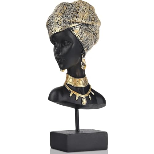 XIYOUQI African Tribal Lady Figurines Head Statue, Black Resin Material, African American Bust Statue, Home Decor Accent, Suitable for Living Room, Office, Desktop Decor