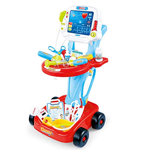 Wotryit Kid\'s Doctor Cart Toy, Medical Pretend-Play Set with Electric Simulation ECG Medical and Stethoscope, Toy for Children Aged 1-6 White