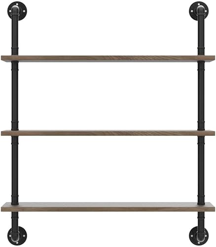 Miniatura 5 de Estantes de tubería industriales, estantes de tubería industrial de madera real, estantes flotantes industriales con tablones de madera, estantes de