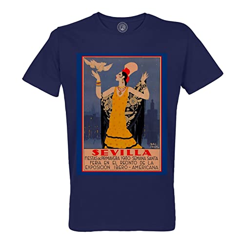 T-shirt vintage Seville Espagne col rond homme vêtement coton bio motif poster