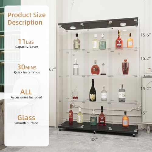 Image of Beauty4U Black Glass Display Cabinet, 12-Shelf Curio Cabinet with LED