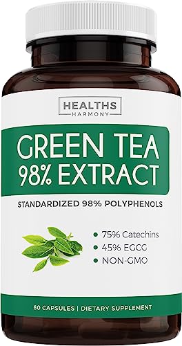 Green Tea Extract Capsules 98% with EGCG (Non-GMO) for Natural Metabolism Boost - Leaf Polyphenol Catechins - Antioxidant Supplement - Green Tea Pills - 1000mg (500mg per Capsule) - 60 Capsules