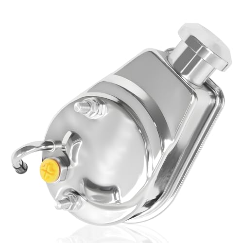 Power Steering Pump Saginaw Chrome P Series 5/8" Keyway Pulley Shaft Chrome Street/Hot Rod Reservoir Gearbox Relacement For 66-74 GM Chevy Chevrolet