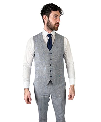 Image of SIRRI Mens Slim Fit Check Suit Waistcoat Formal Business Wedding Grey Sold Separately Set Set 40R