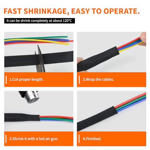 Heat Shrink Braided Sleeving, 16ft Automotive Wire Harness Wrap, High Temp Abrasion Resistant Wiring Cable Protection Protection & Organizing (Black, 25mm(1")) miniatura 6