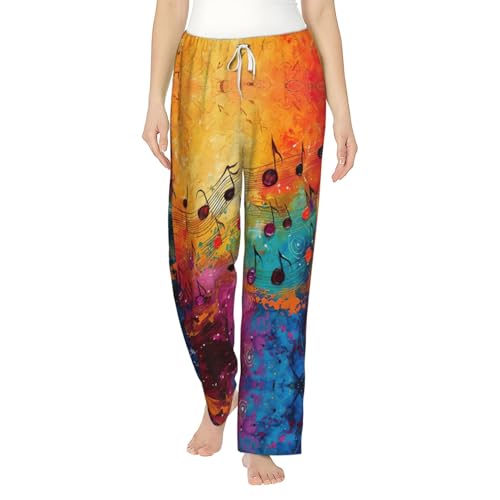 Pantalon de pyjama en flanelle pour femme à notes de musique colorées