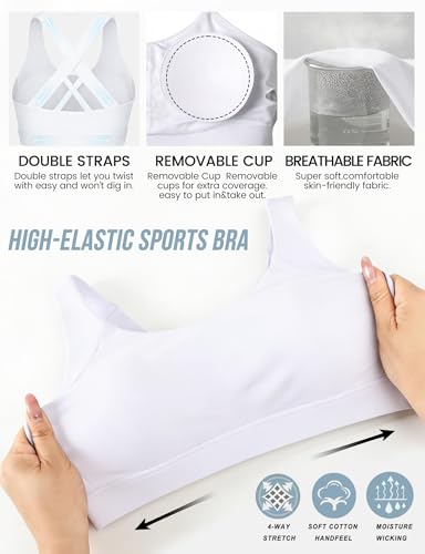 Image of Buauty Sports Bras for Women Criss Cross Back Medium Support Yoga Wireless Padded Bra with Removable Cups Racerback Bra 4 Gym
