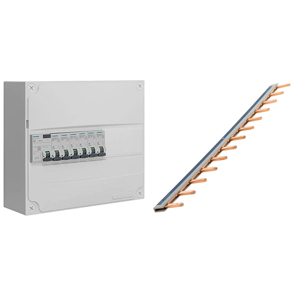 SIEMENS - Tableau électrique pré-équipé 1 rangée 13 modules 6 disjoncteurs 1 interrupteur différentiel & Peigne 13 modules noir/blanc longueur 220mm