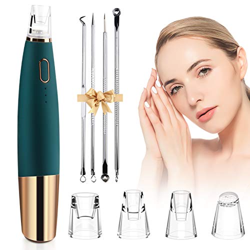 Fubosi Blackhead Remover Pore Vacuum, Upgraded Strong 3 Adjustable Suction Professional USB Rechargeable Facial Pore Cleaner Blackhead with 4 Interchangeable Beauty Heads Pore Aspirator (Green)