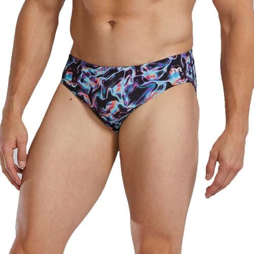 TYR Men's Standard Durafast Elite Racer Brief Swimsuit, Multi/Energia, 28