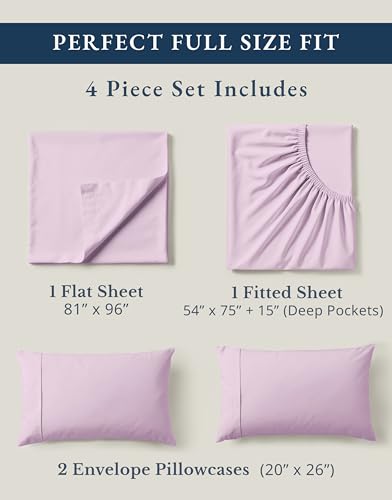 Image of LANE LINEN Full Size Sheets 100% Organic Cotton Cooling Soft - Orchid Petal | 100% Organic Cotton Percale Full Sheet Set - Easy-Care Machine Washable, Breathable For Year-Round Sleep, For Hot Sleepers
