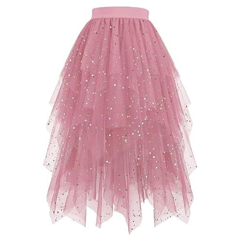Tüllrock Pink Damen Pinker Rock Tütü Lang Pinkes Tüll Glitzer Petticoat Tutu Skirt Glitzerrock Lila Kleid Fasching Kostüm Neon Pailletten...