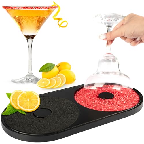 1 Pack Margarita Salt Rimmer Set - TonJin Salt and Sugar Rimmer with Sponge for Cocktails All-in-One Dishwasher Safe Glass Rimmer Barware Tool for Margarita & Mojitos (Black)