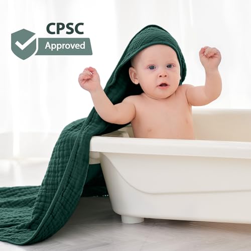 Image of Unnivoll Hooded Baby Towels for Newborn - 2 Pack, 100% Muslin Cotton, Baby Bath Towels with Hood, Soft and Absorbent for Boys, Girls Infant, Toddler and Kids, Large 32x32 Inches, Newborn Essential