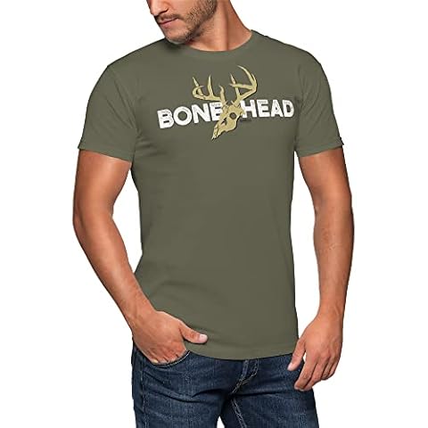 GIMMEDAT Deer Hunting Mens Short Sleeve Shirt Bone Head Graphic T-Shirt Dad Gift (X-Large) Moss Green Cover