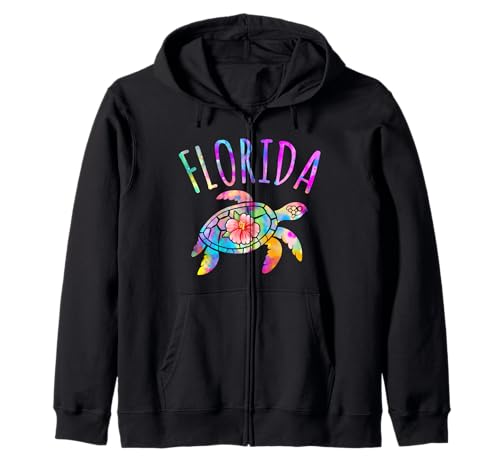 Florida Vacation Vintage Sunset Summer Tropical Sea Turtle Zip Hoodie