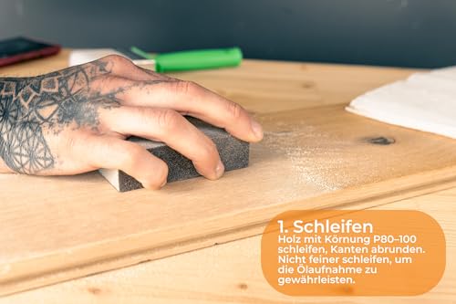 Kreidezeit Hartwachsöl Set 375 ml – Lösemittelfrei – Inkl. Pinsel, 5 Ölsaugtücher & 2 Schleifschwämme – Natürliches Holzöl für Möbel & Böden im Innenbereich
