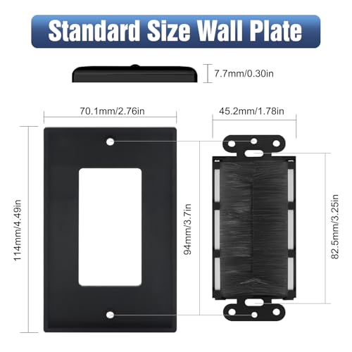 image for VCE Brush Wall Plate with Bracket, Cable Pass Through Insert Single Ga
