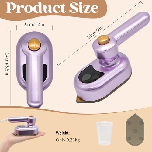 GothicBride Reise Bügeleisen Mini Dampfbügeleisen, Reisebügeleisen Mini Leicht Dampfbügeleisen Reise, Bügeleisen Antihaft Bügelsohle Schnelles Aufheizen, mit 50ml für Zuhause und Unterwegs(Lila)
