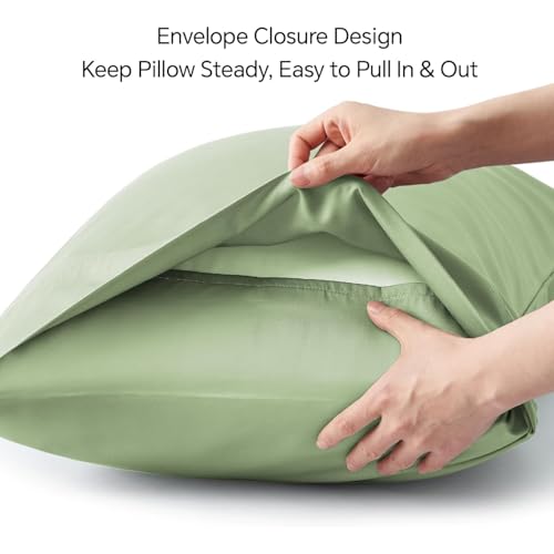 Image of BEDELITE King Pillow Cases Set of 2, Rayon Derived from Bamboo, Sage Green | Cooling and Breathable Pillow Cover for Hot Sleepers & Night Sweats, Silky Soft Cozy, Envelope Closure, 20x36 Inches