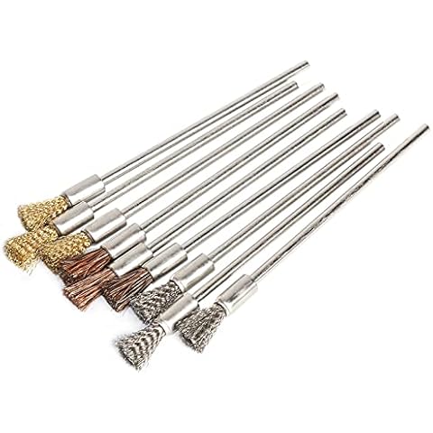 9pcs Scratch Brush Pen Set, Stainless Steel/Brass/Bristles Pen Style Prep Sanding Brush,Removing Corrosion and Rust, Electrical Circuit Boards and so on Cover