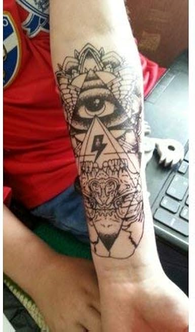 Amazon タトゥーシール リアル 本物 防水 フリーメイソン 神の目 プロビデンスの目 都市伝説 入れ墨 刺青 モノクロ 白黒 デカール オマケ付 並行輸入品 タトゥーシール 通販