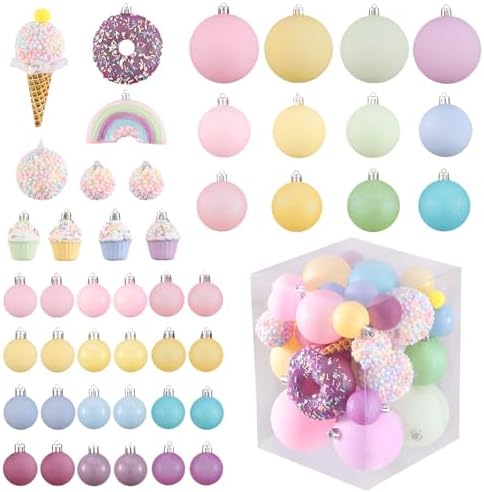 46 Pcs Pastel Color Shatterproof Christmas Ornament Set -3D Ice C...