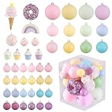 46 Pcs Pastel Color Shatterproof Christmas Ornament Set -3D Ice Cream, Donut & Cake Dessert Decorations for Candyland Xmas Party, Holiday Tree Decor, Sweet - Themed Gathering & Home Decor