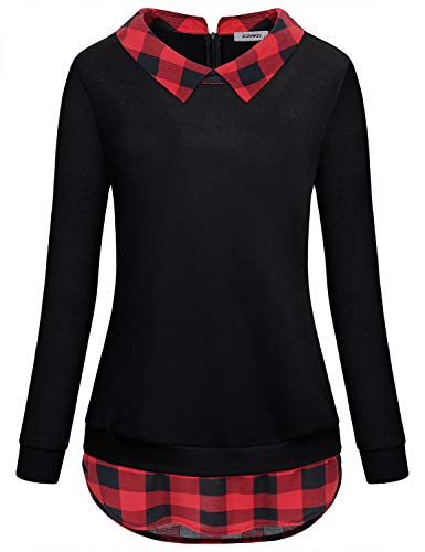 JCZHWQU Mom Sweatshirt for Women, Ladies Office Shirt Classy Work Career Lapel Collar Full Long Sleeve Shirttail Hem Tunic Sweater Tops Soft Surroundings Womens Clothing Plaid 01 L