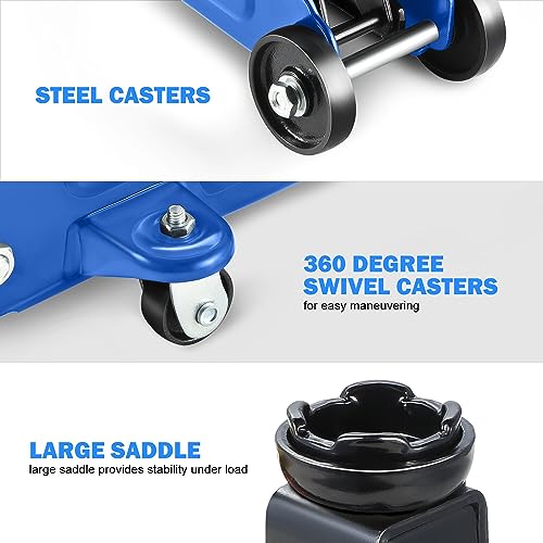 Image of DNA Motoring 1.5 Ton Car Floor Jack Low Profile Hydraulic Trolley Service /Floor Jack, 1.5T / 3000 lbs Capacity, Lifting Range 5.3 Inch -12 Inch, with Storage Case, Blue, TOOLS-00327