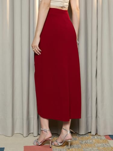 Image of Berrylush Women Solid High Rise Tulip Midi Skirt | Western Style Skirt for Party, Casual & Office Wear