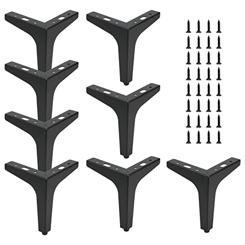 ZEONHAK 8 Pack 15cm Black Triangle Furniture Legs, 6 Inch Triangle Feet with Screws for Table, Sofa, Bed