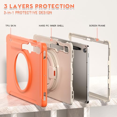 Coque Samsung Galaxy Tab S9 orange antichoc avec support rotatif