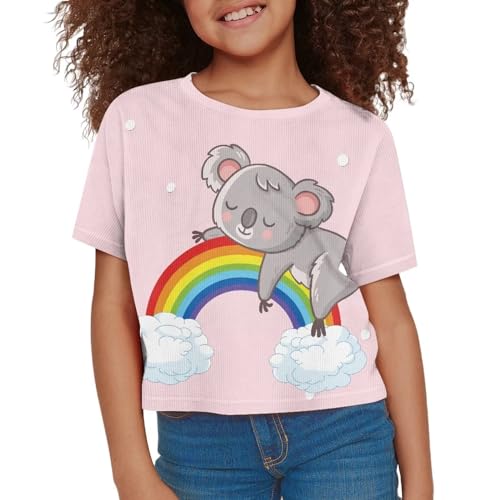 Image of Girls Summer Crop Top Outfits Short Sleeve T Shirts Kids Cute Clothes Tees Blouse