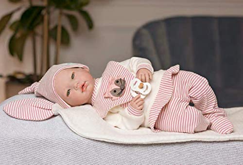 Bonecas de Guca- Feminina Reborn Amanda 46 cm conjunto às riscas vermelho e branco, com capuz acolchoado de sumos, multicolorido (18036)