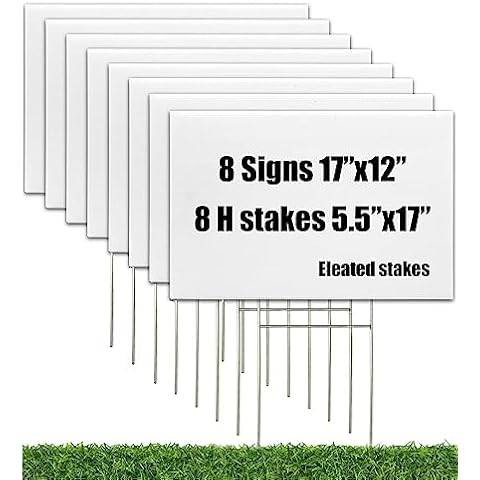 WENWELL 8 Blank Yard Signs with Stakes - Writable Corrugated Plastic White Signs for Garage Sales, Weddings, Parties, and More Cover