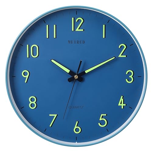 MEIRED Night Light Wall Clock 12 Inch Silent Non Ticking Battery Operated Wall Clocks Glow in The Dark, Lighted Up Wall Clock for Bedroom Living Room/Kitchen, Blue